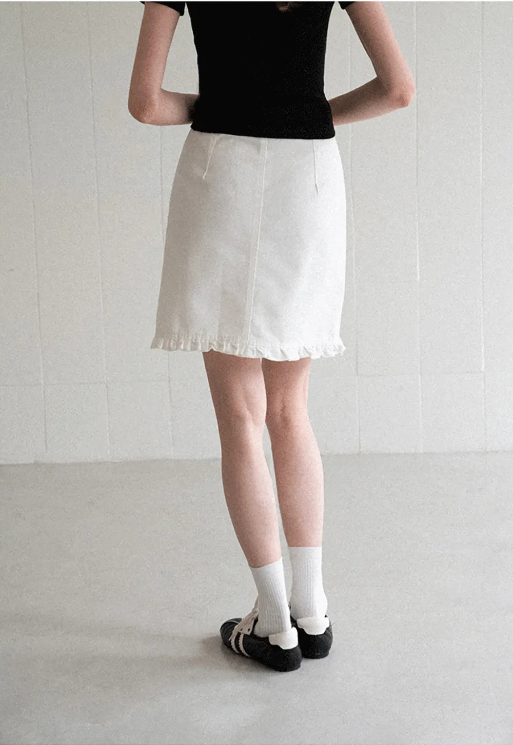 Ruffled Hem Denim Skirt