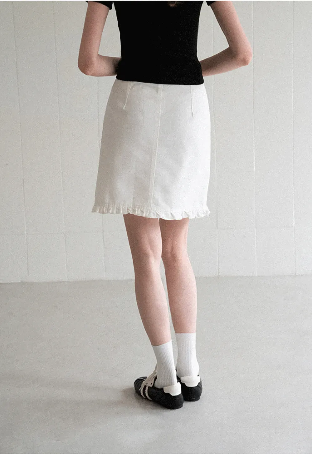 Ruffled Hem Denim Skirt