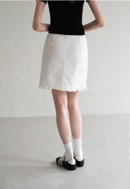 Ruffled Hem Denim Skirt