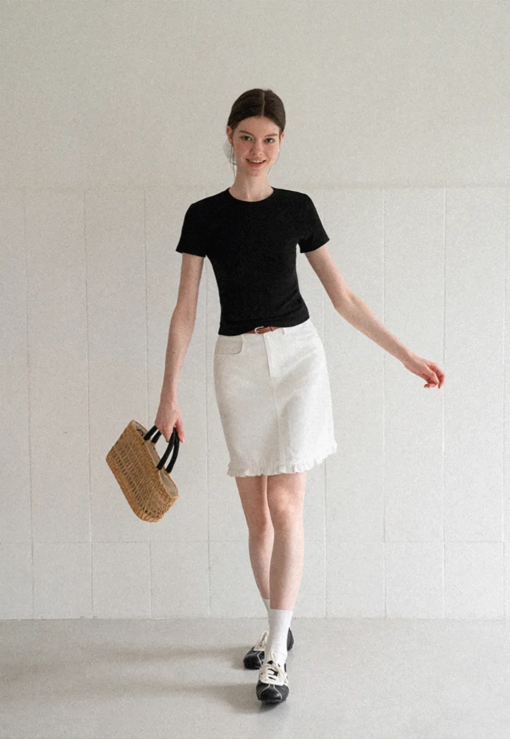 Ruffled Hem Denim Skirt