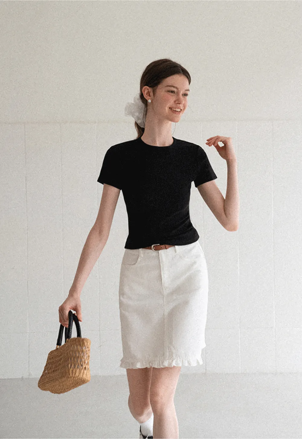 Ruffled Hem Denim Skirt