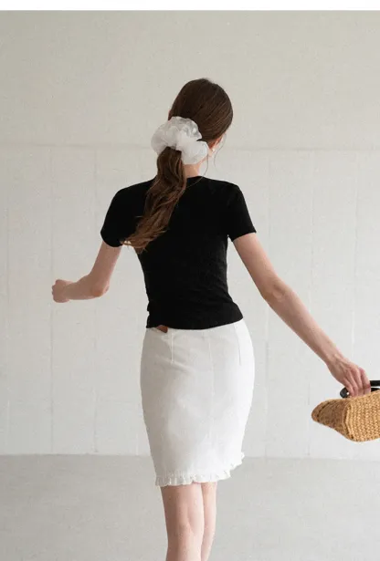 Ruffled Hem Denim Skirt