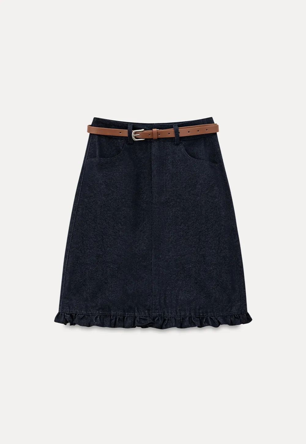 Ruffled Hem Denim Skirt