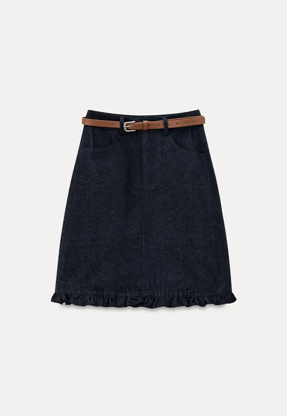 Ruffled Hem Denim Skirt