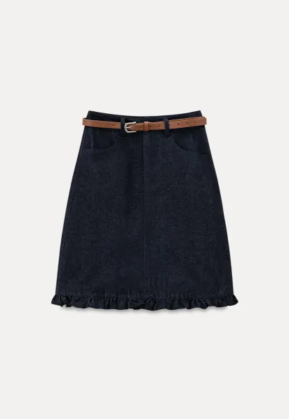 Ruffled Hem Denim Skirt