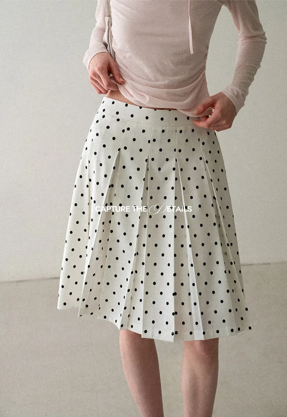 Pleated Polka Dot A Line Skirt