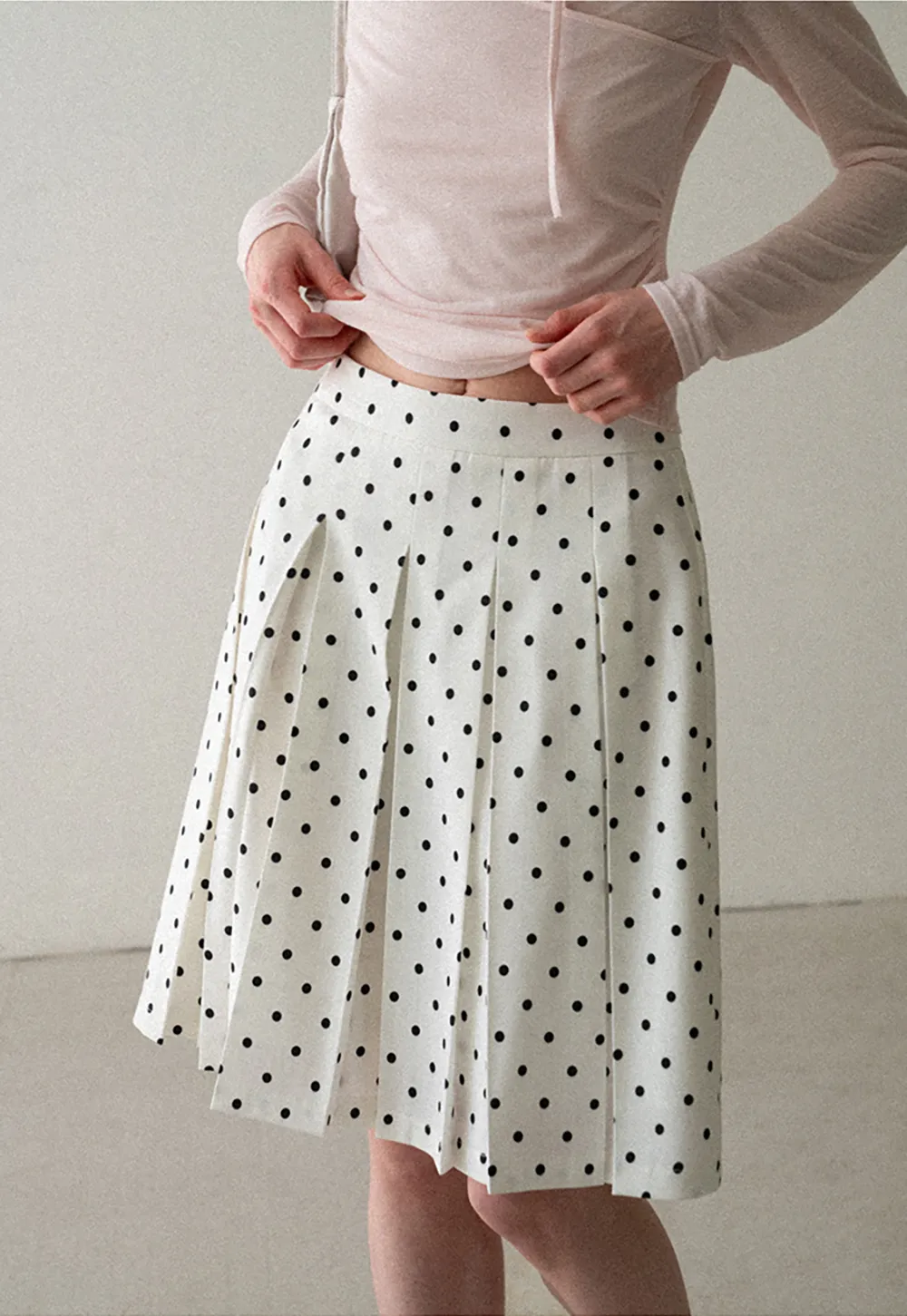 Pleated Polka Dot A Line Skirt