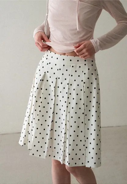 Pleated Polka Dot A Line Skirt