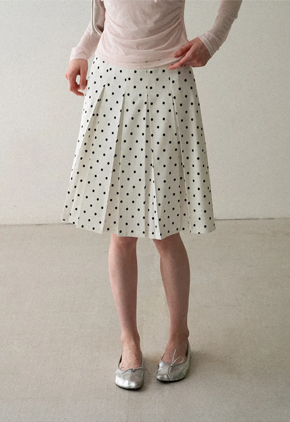 Pleated Polka Dot A Line Skirt