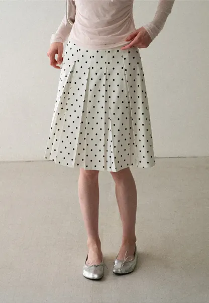 Pleated Polka Dot A Line Skirt