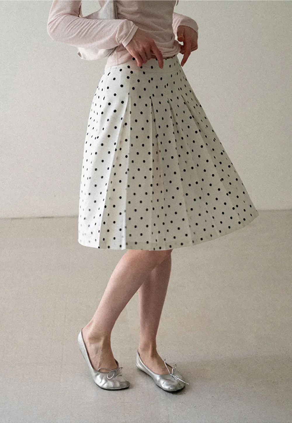 Pleated Polka Dot A Line Skirt