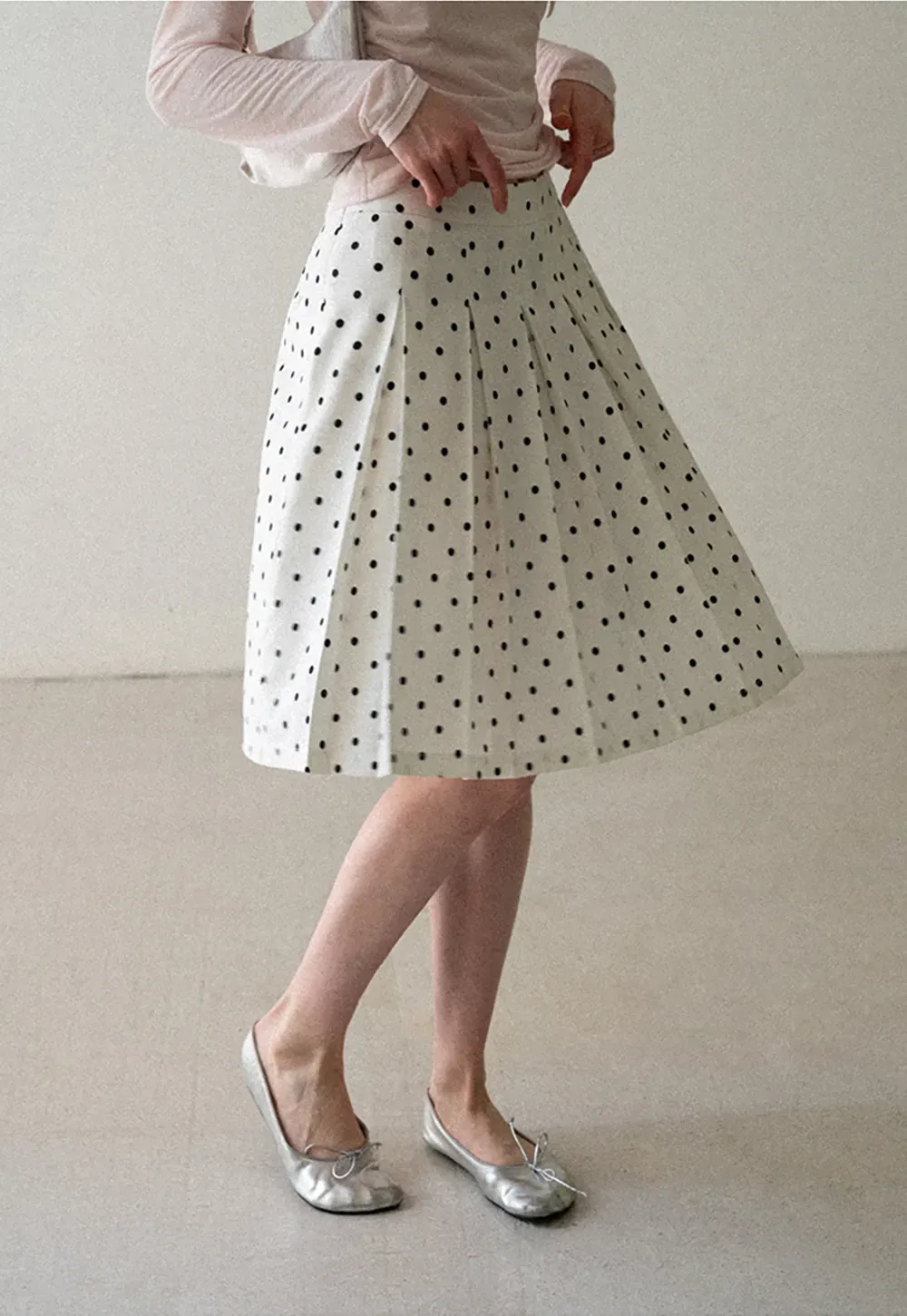 Pleated Polka Dot A Line Skirt