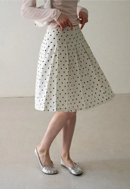 Pleated Polka Dot A Line Skirt
