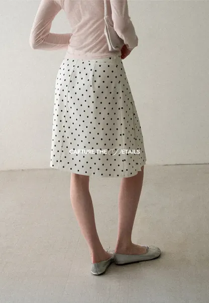 Pleated Polka Dot A Line Skirt