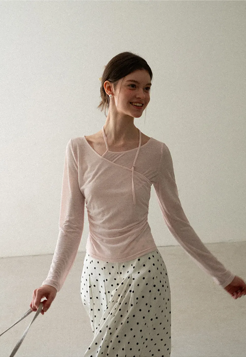 Pleated Polka Dot A Line Skirt