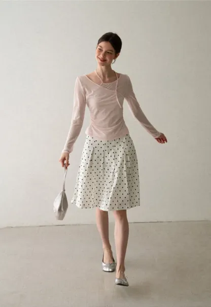 Pleated Polka Dot A Line Skirt