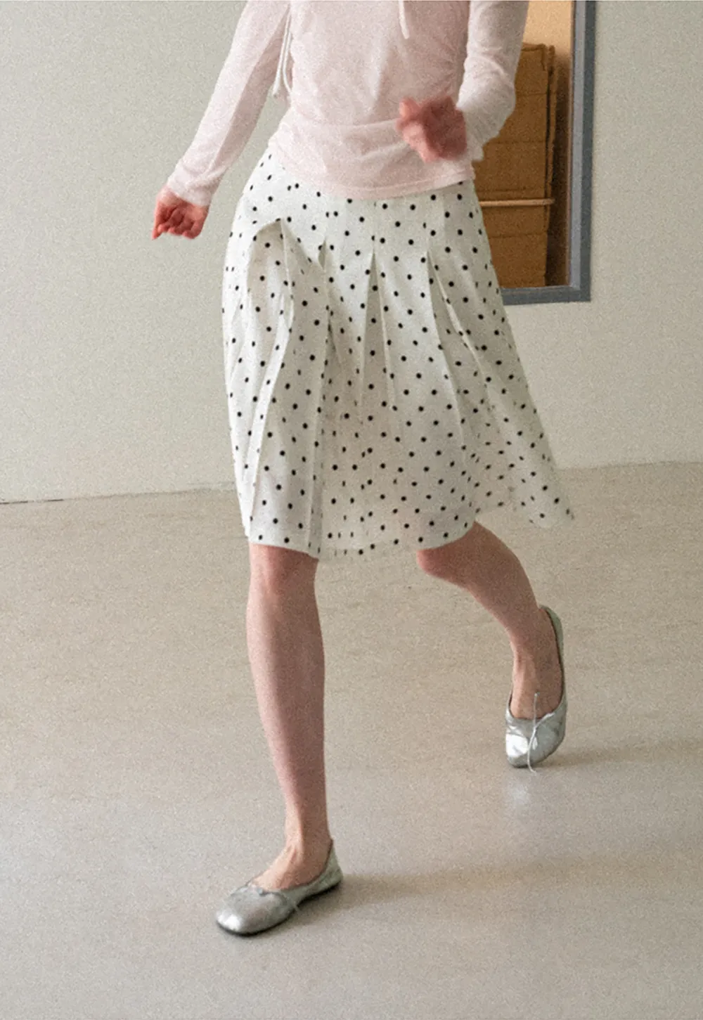 Pleated Polka Dot A Line Skirt