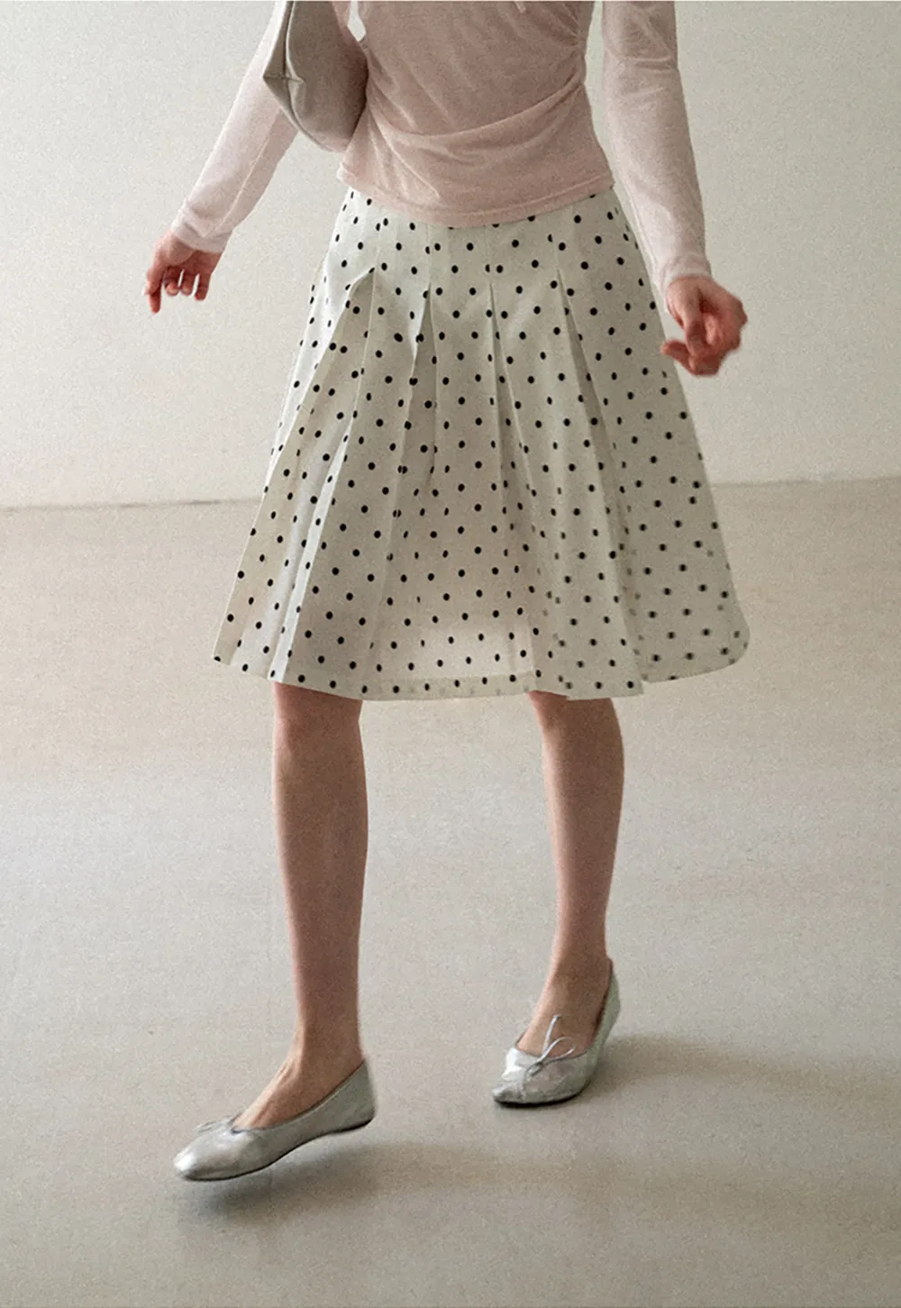 Pleated Polka Dot A Line Skirt