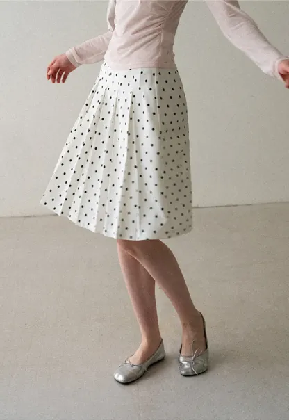 Pleated Polka Dot A Line Skirt