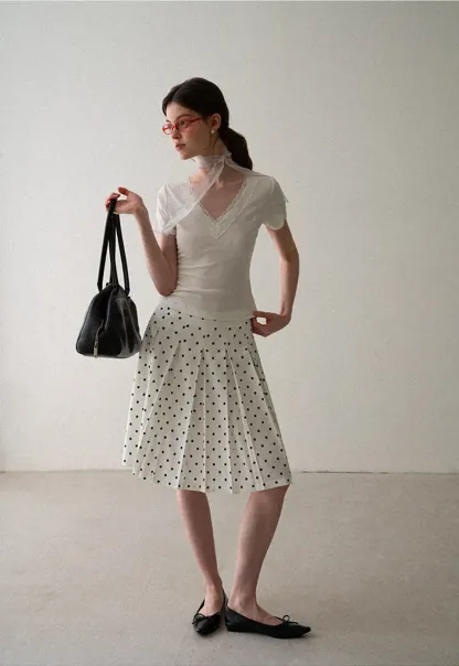 Pleated Polka Dot A Line Skirt
