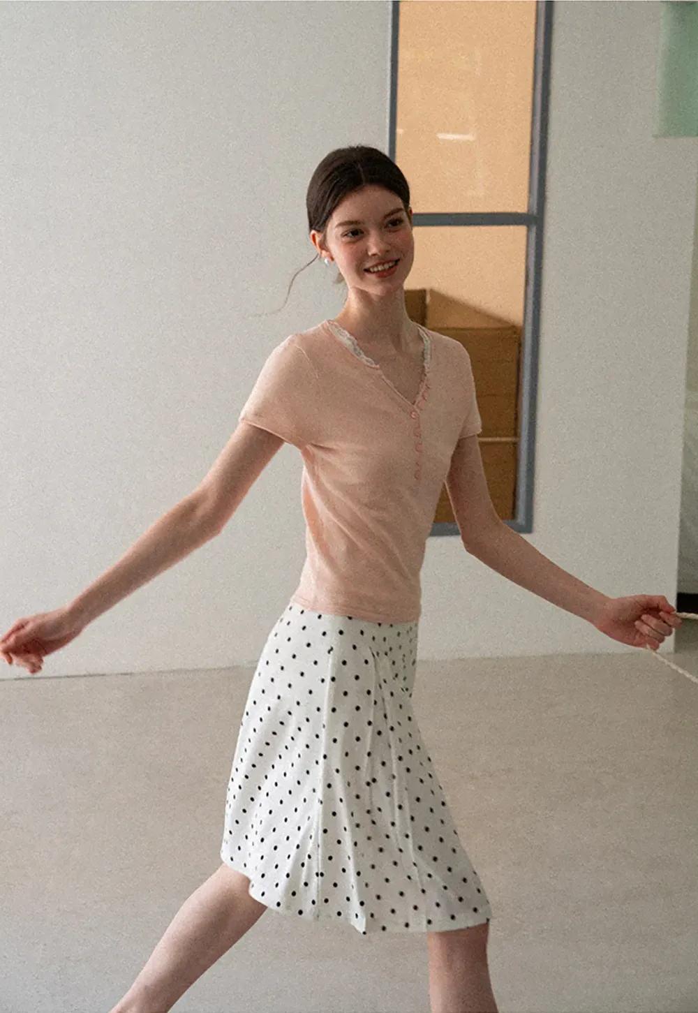 Pleated Polka Dot A Line Skirt