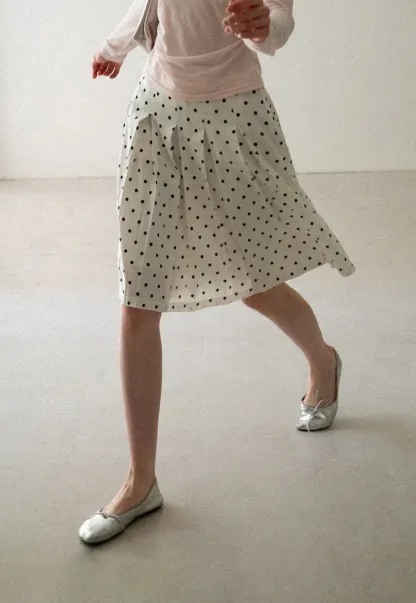 Pleated Polka Dot A Line Skirt