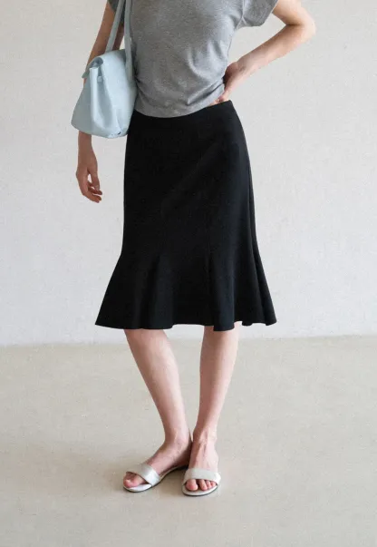 Flared Hem Midi Skirt
