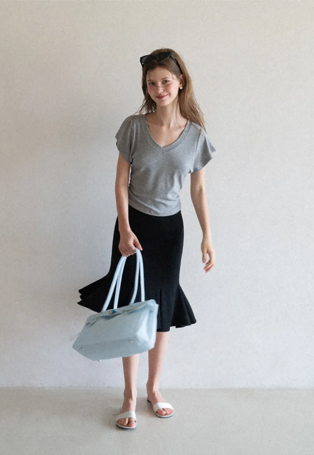 Flared Hem Midi Skirt