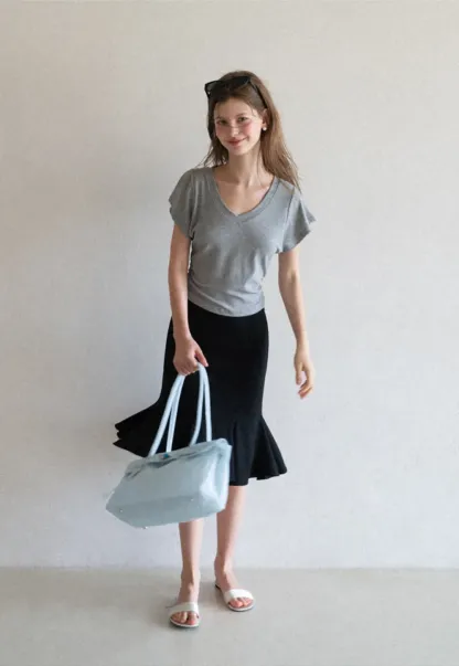Flared Hem Midi Skirt
