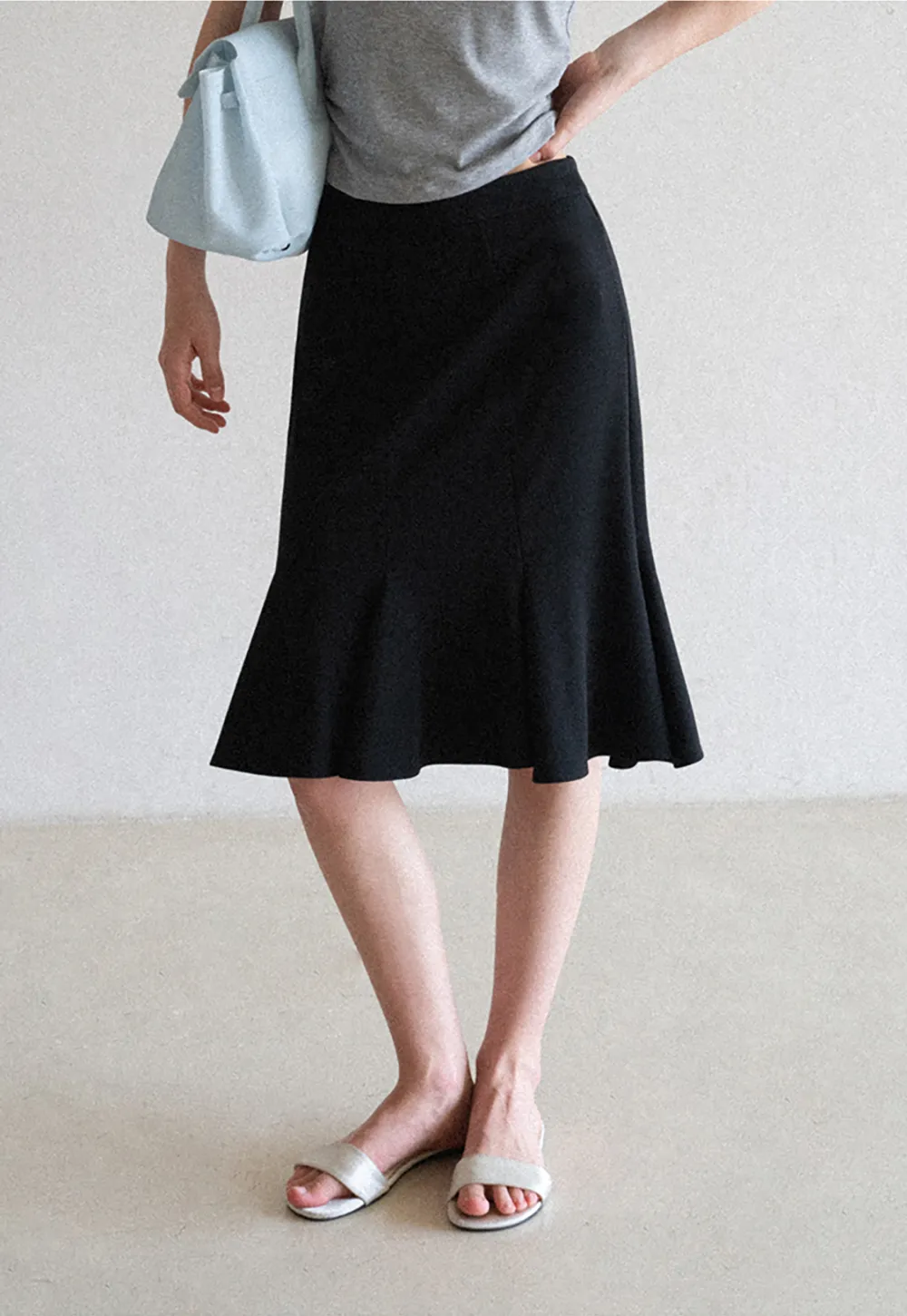 Flared Hem Midi Skirt