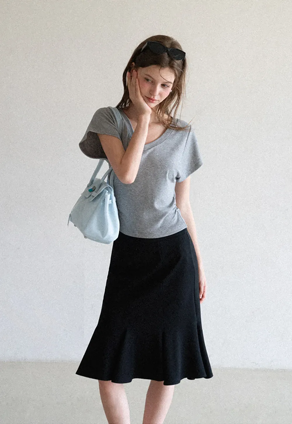 Flared Hem Midi Skirt