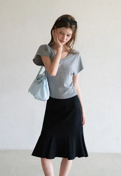 Flared Hem Midi Skirt