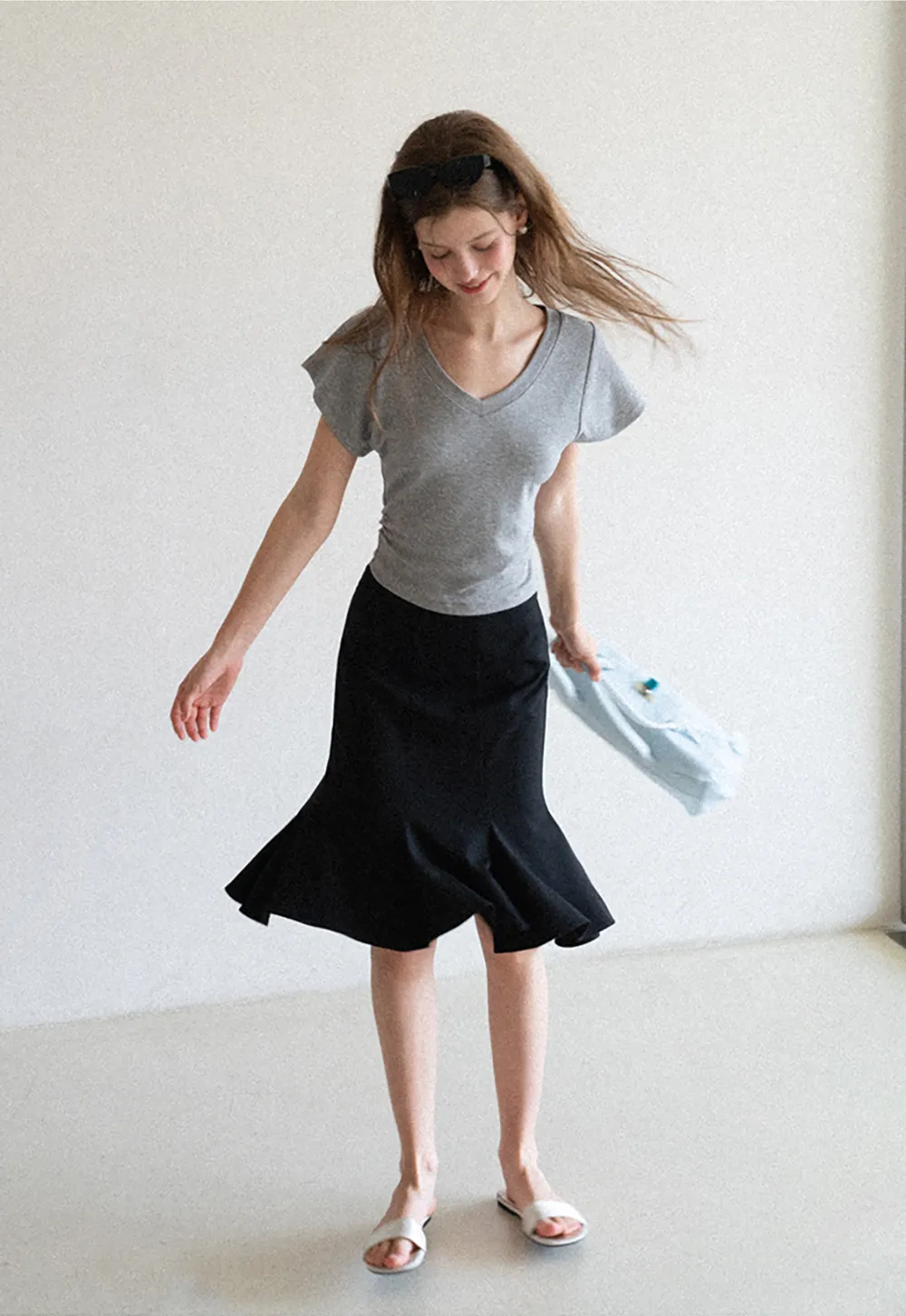 Flared Hem Midi Skirt