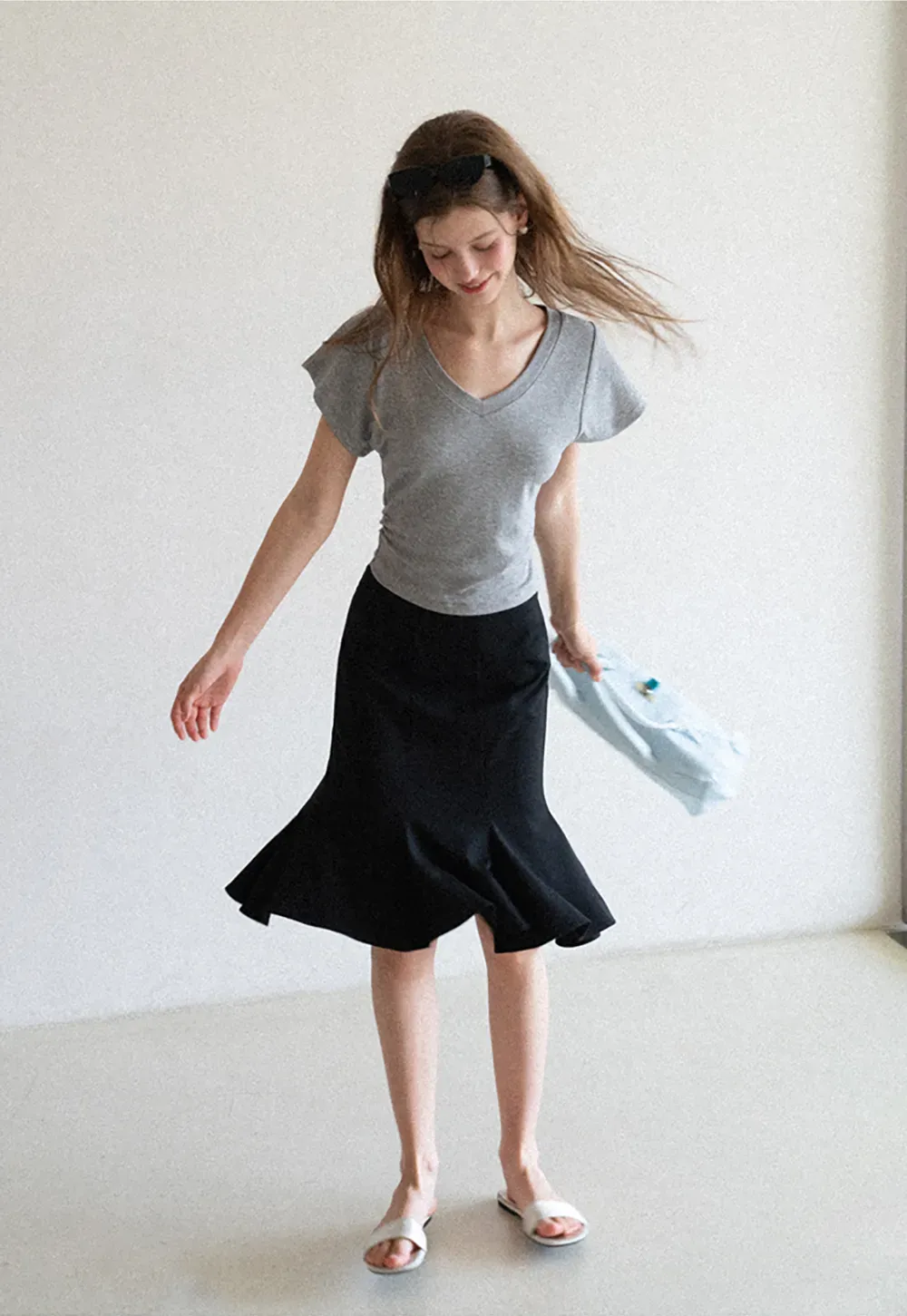 Flared Hem Midi Skirt