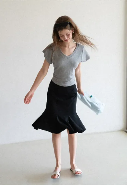 Flared Hem Midi Skirt