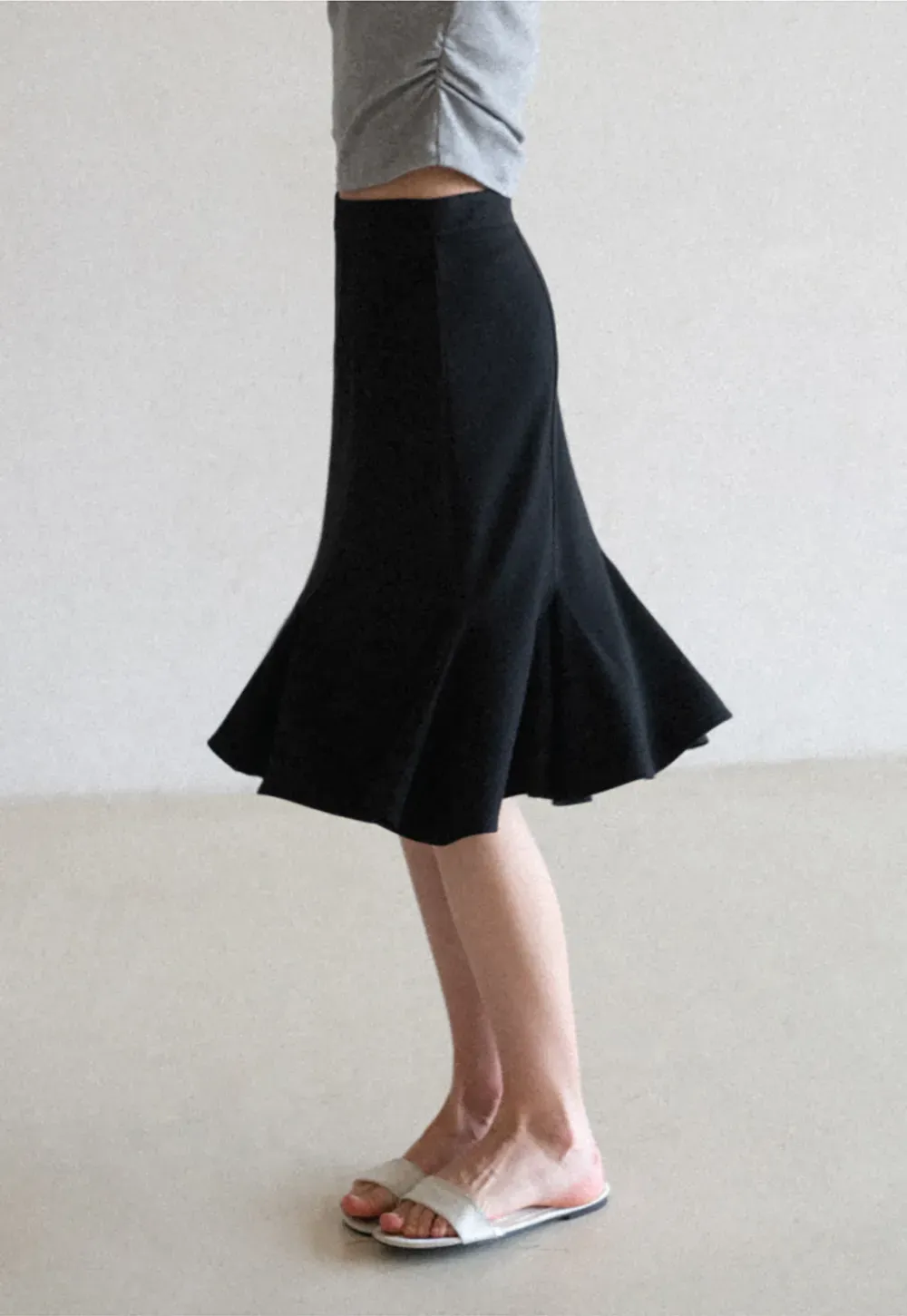 Flared Hem Midi Skirt