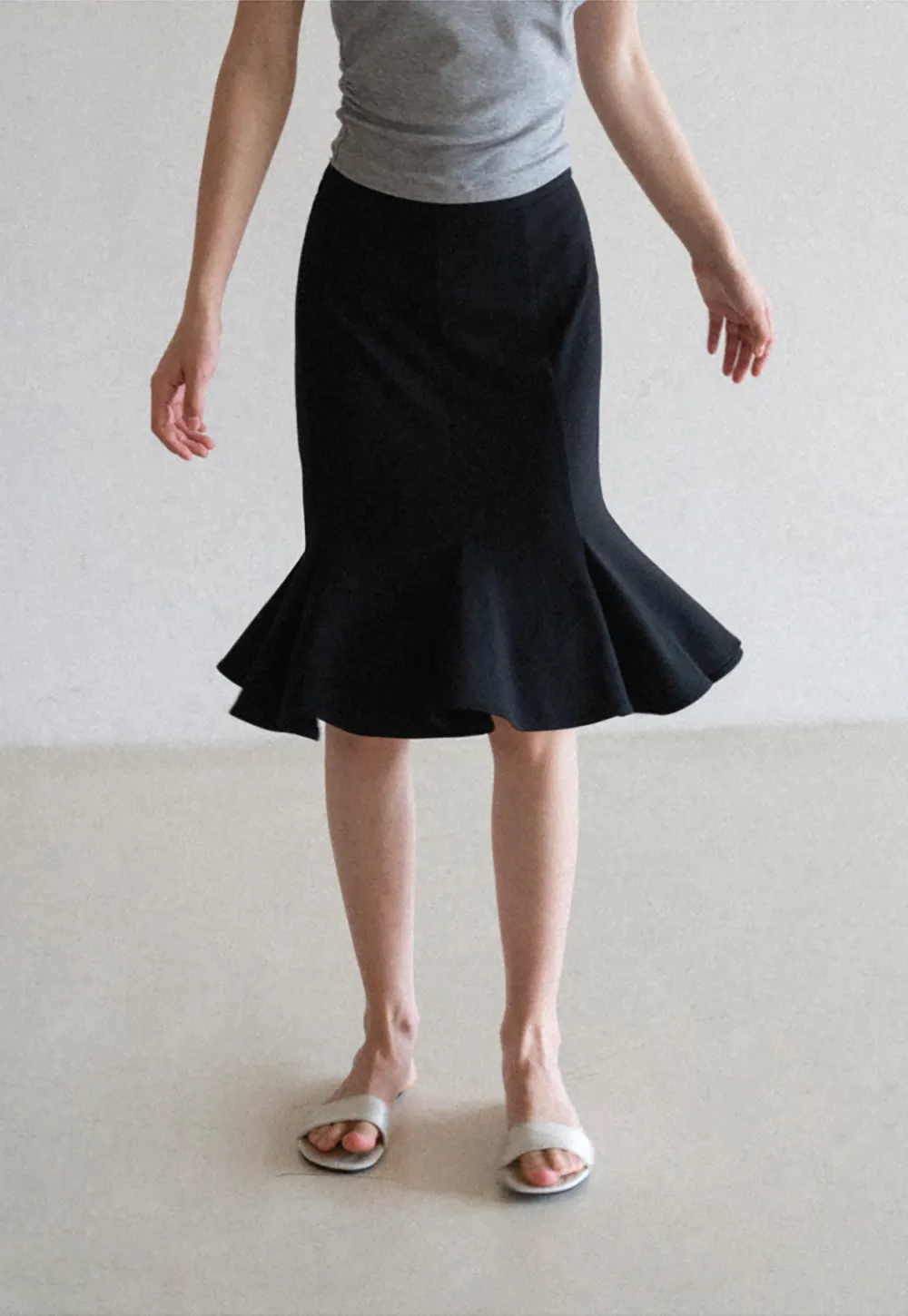 Flared Hem Midi Skirt