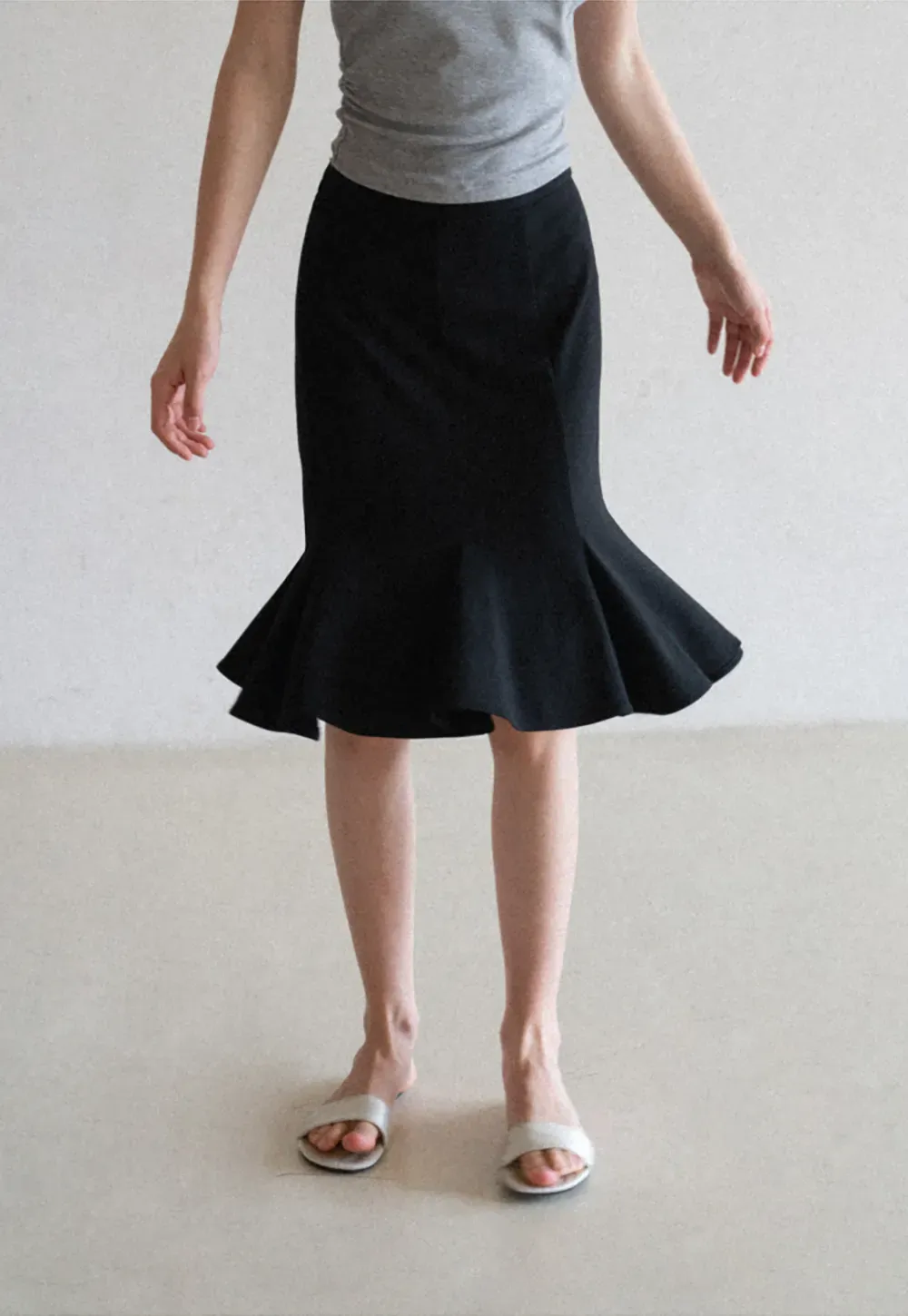 Flared Hem Midi Skirt