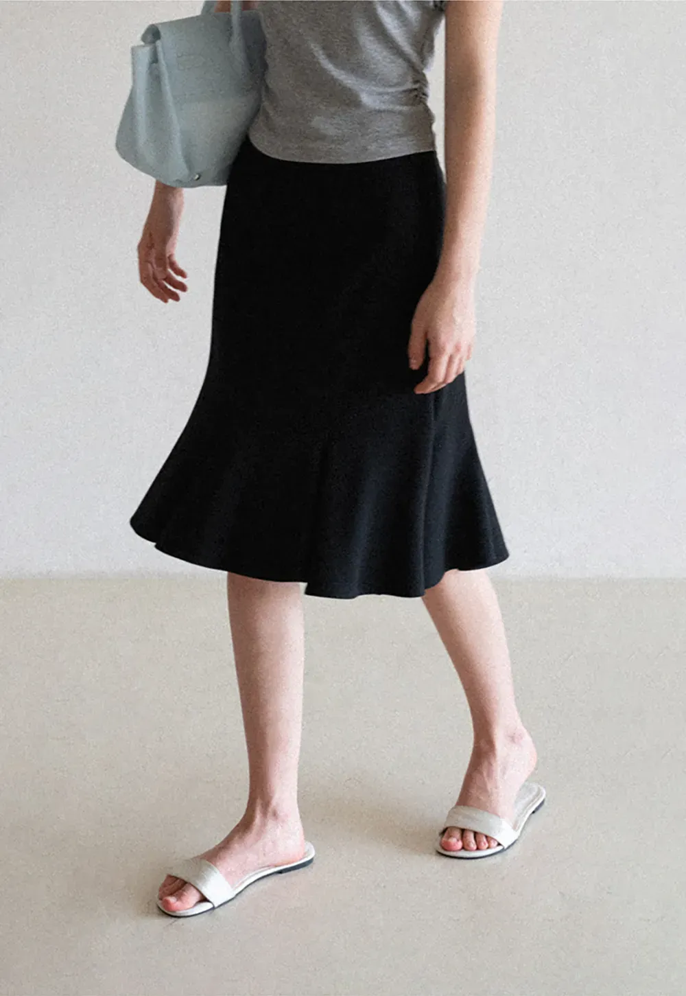 Flared Hem Midi Skirt