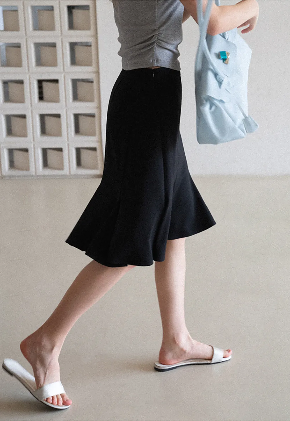 Flared Hem Midi Skirt
