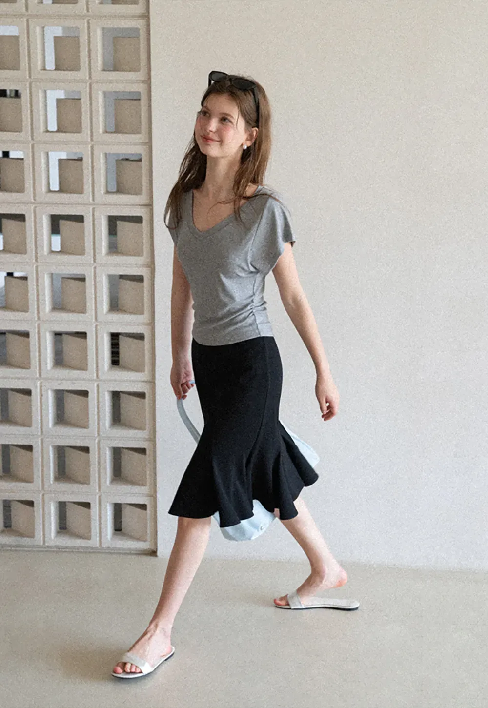 Flared Hem Midi Skirt