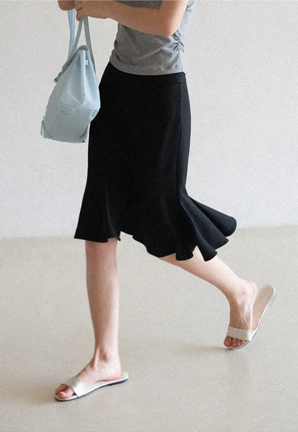 Flared Hem Midi Skirt