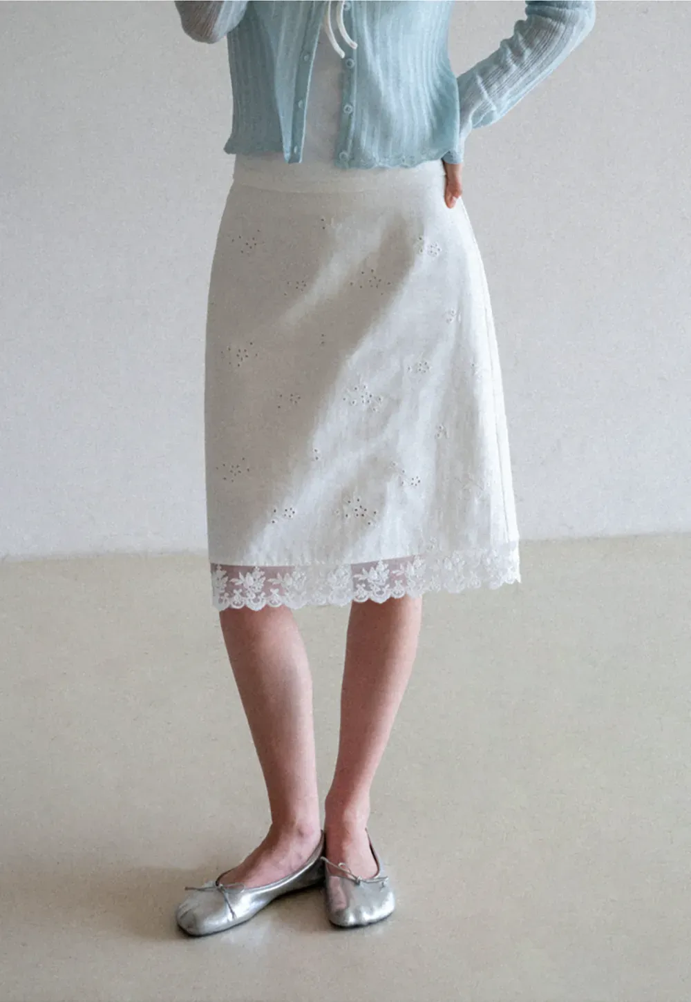 Eyelet Embroidery Lace Trim Skirt