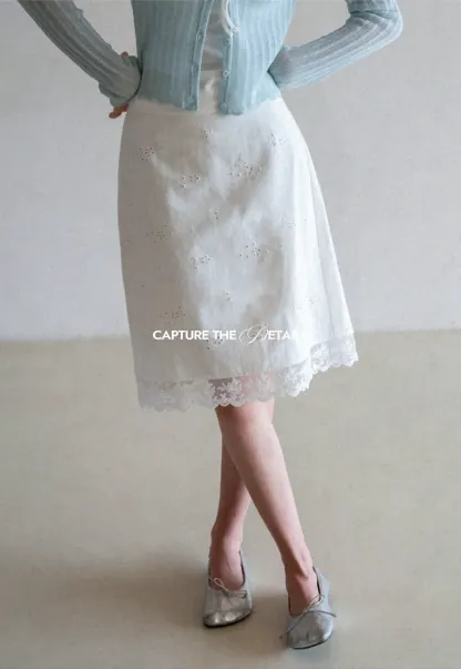 Eyelet Embroidery Lace Trim Skirt