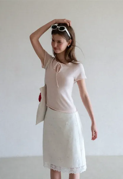 Eyelet Embroidery Lace Trim Skirt