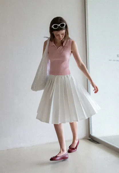 Pleated A-Line Midi Skirt