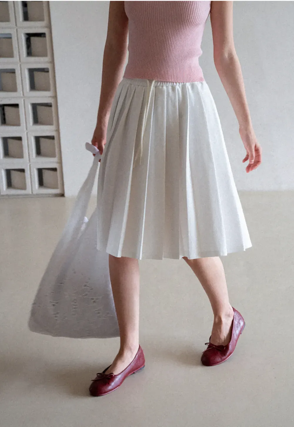 Pleated A-Line Midi Skirt