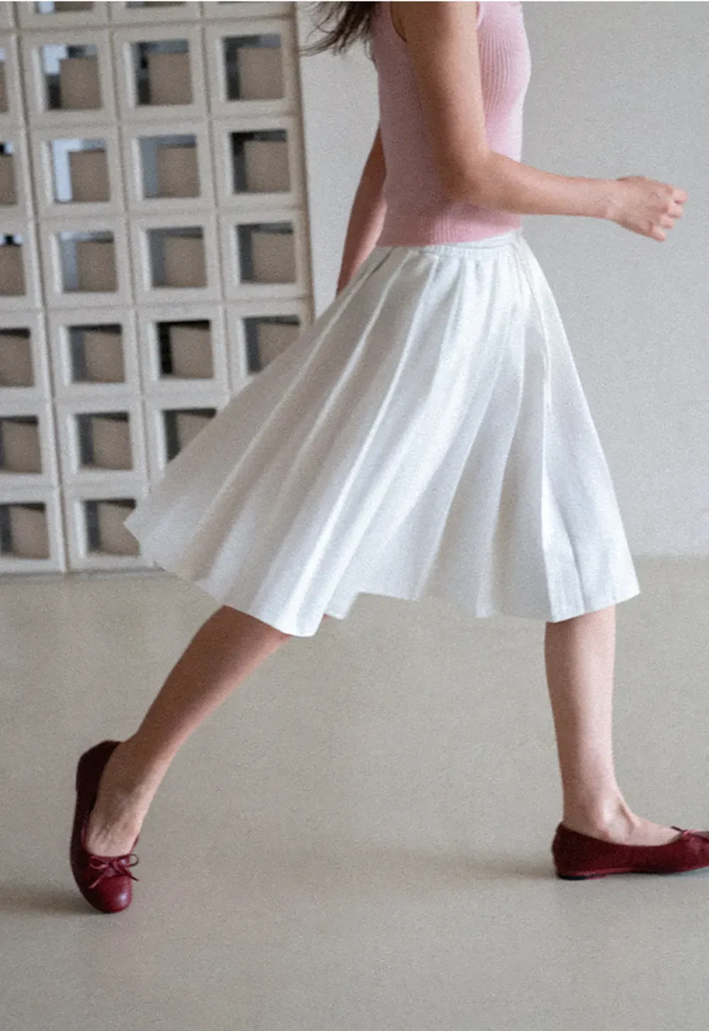 Pleated A-Line Midi Skirt