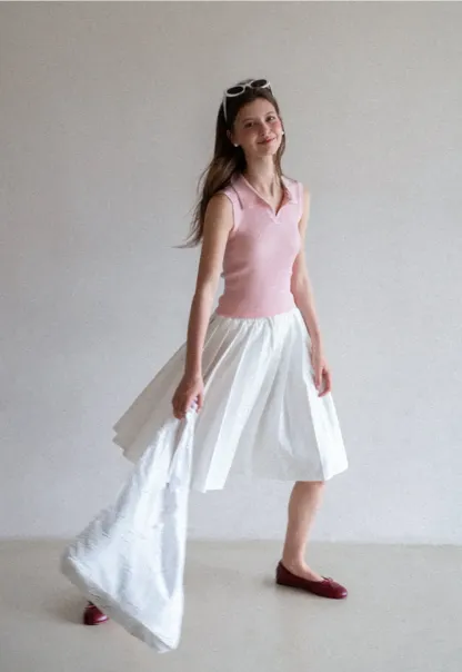 Pleated A-Line Midi Skirt