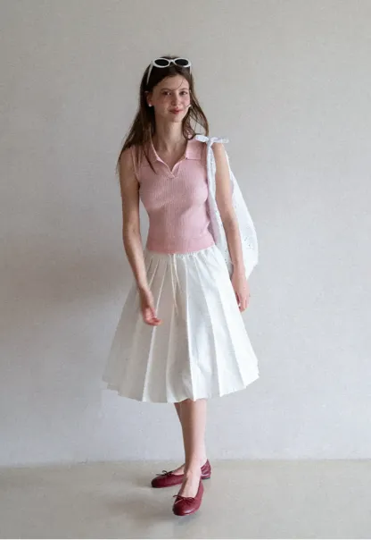 Pleated A-Line Midi Skirt